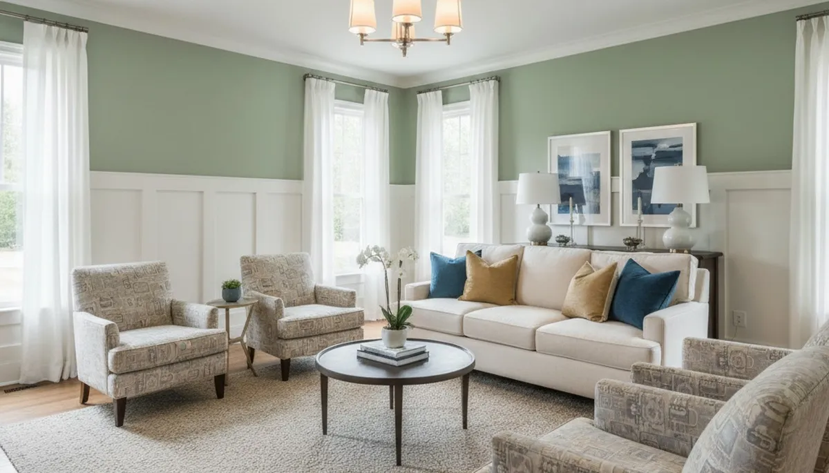 Freshly painted Charlotte, NC living room with smooth interior finishes by professional house painters