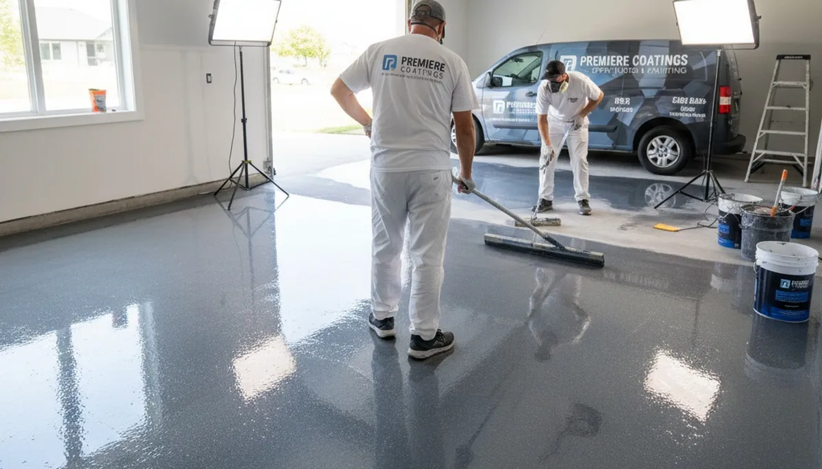 Epoxy floor coating in Charlotte NC garage with durable, glossy finish by local painting experts