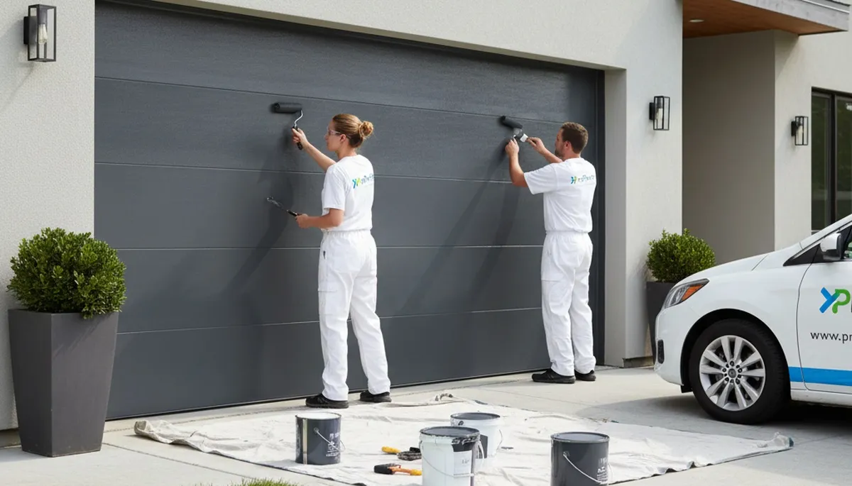 Professional garage door painting in Charlotte NC boosting curb appeal with weather-resistant finish