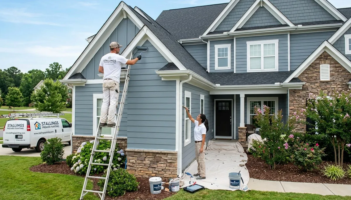 Professional exterior house painters working on residential home in Charlotte, NC