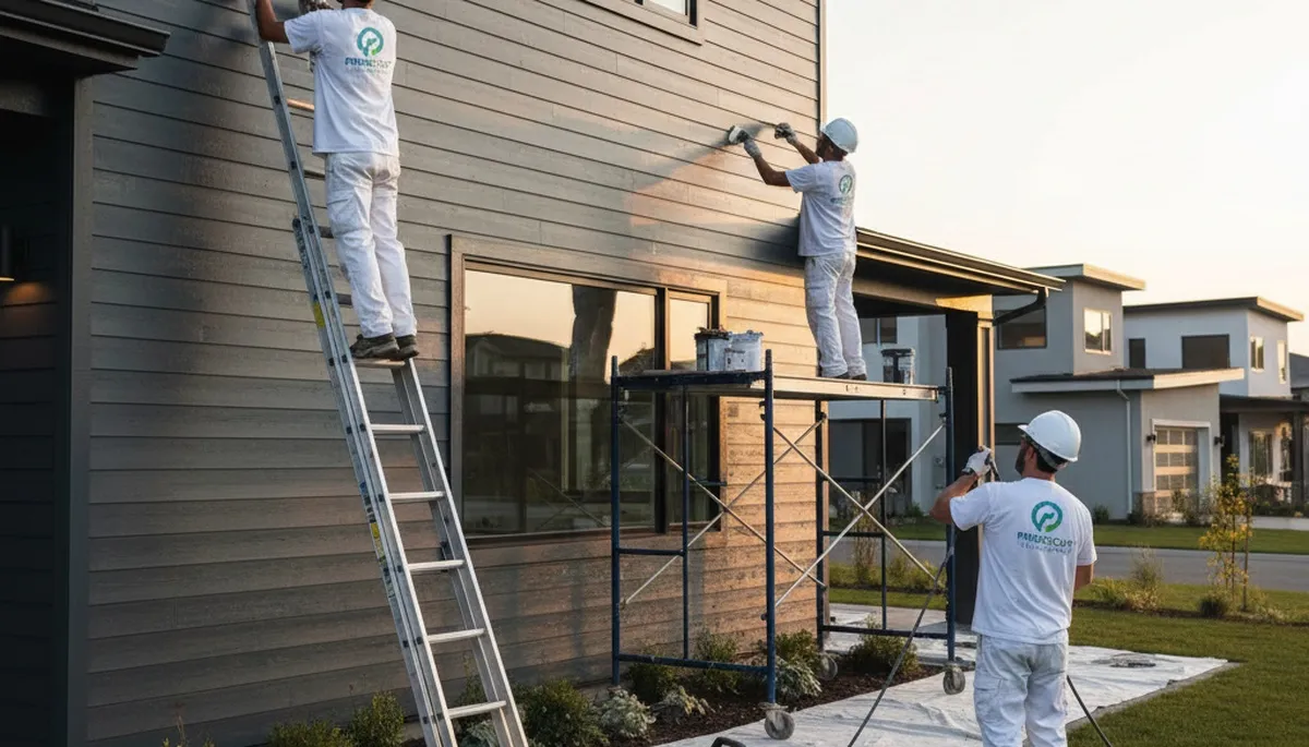 Professional siding painting on a Charlotte NC home by expert exterior house painters